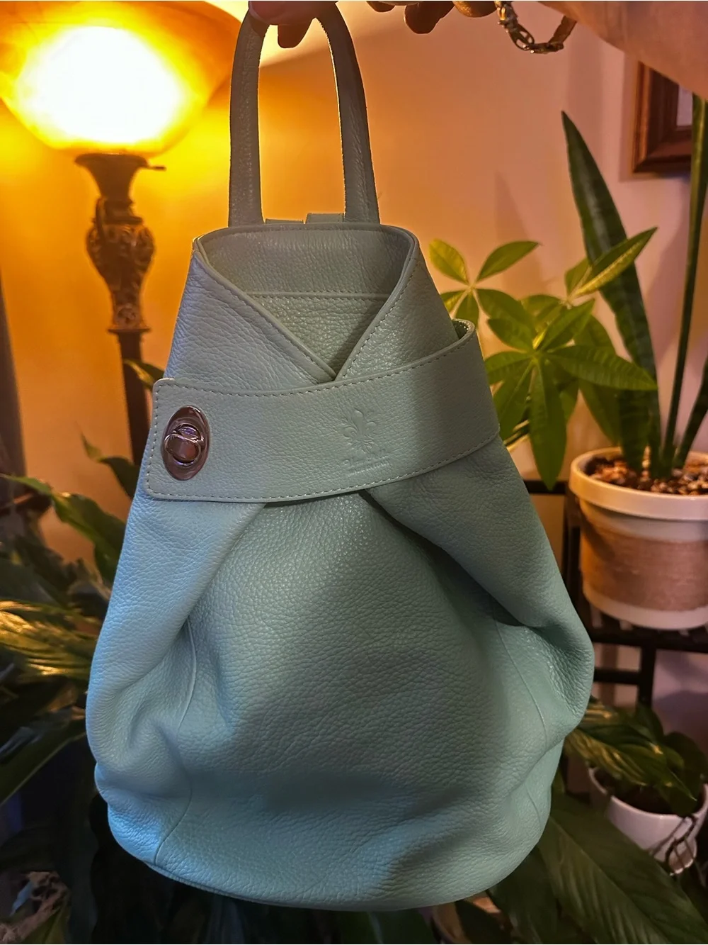Vera Pelle Green Mint Italian Leather Backpack Bag -